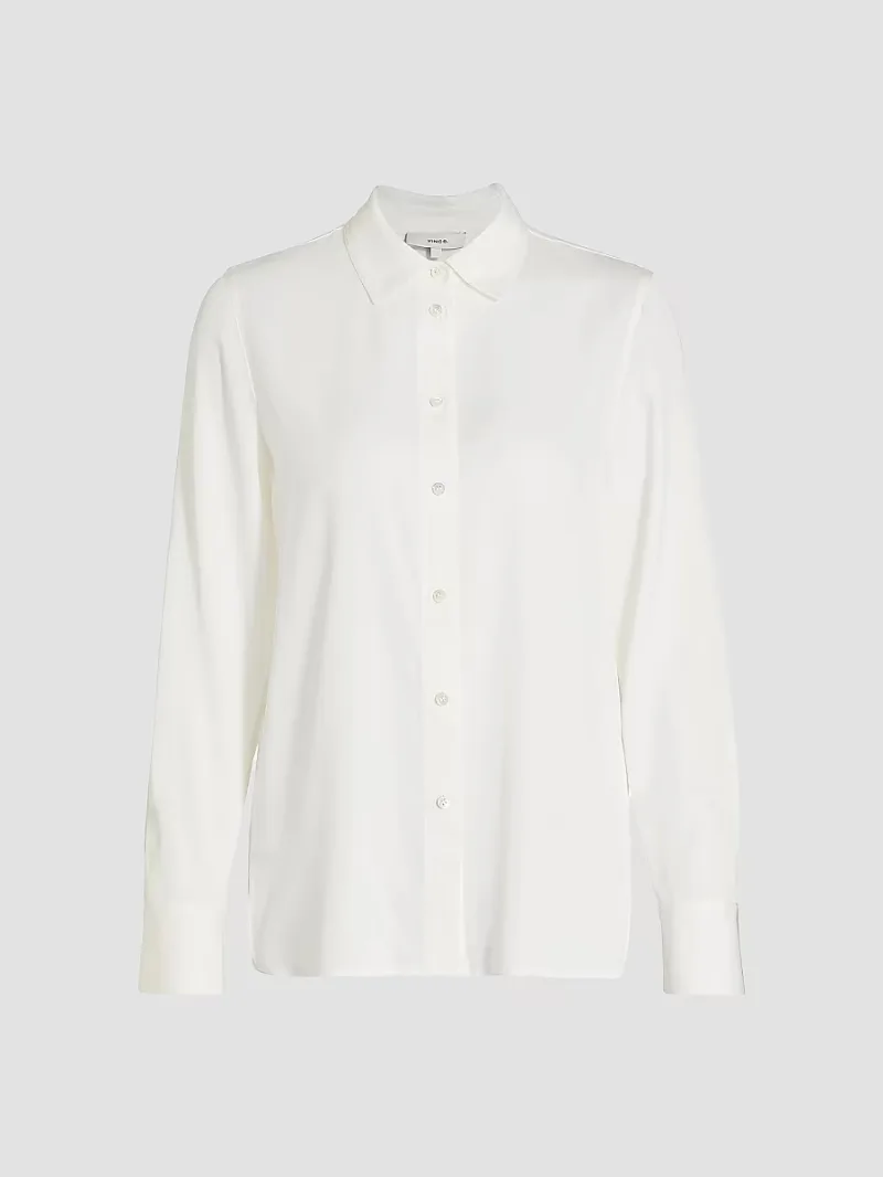 Vince Women's Silk-Blend Slim-Fit Blouse - Optic White - Size XXS