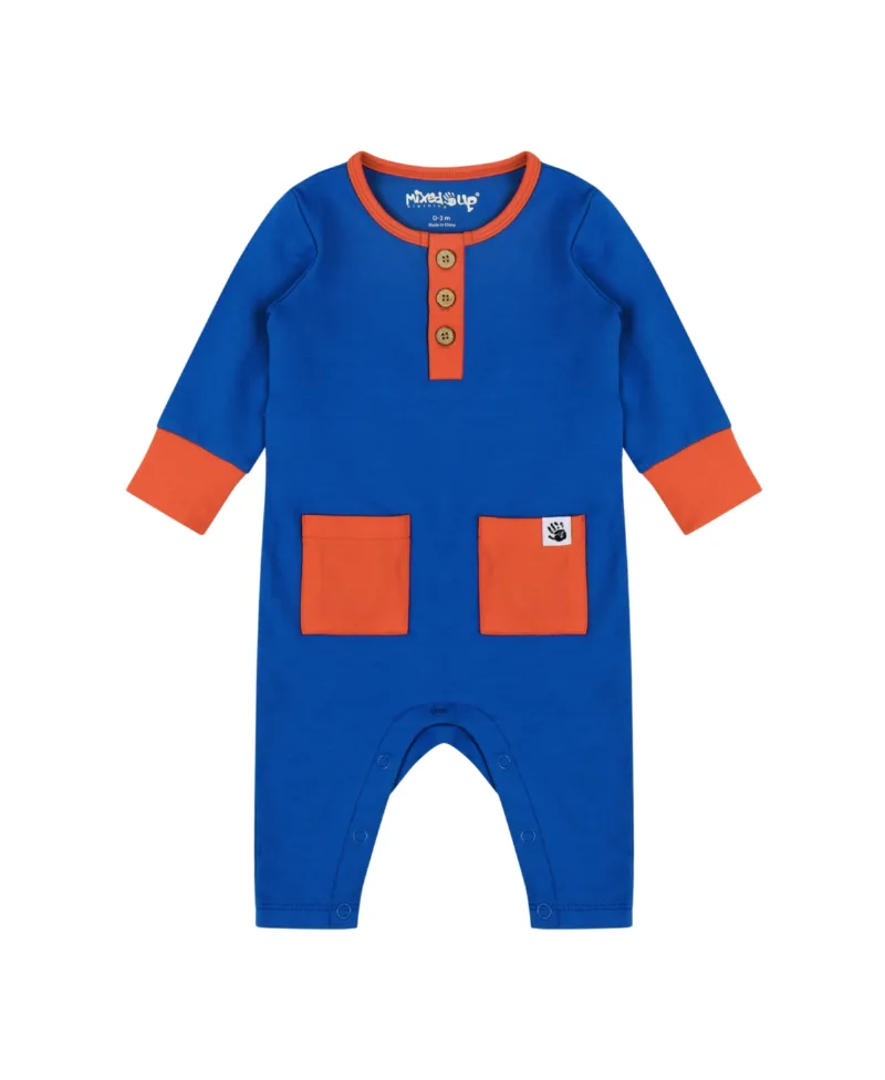 Mixed Up Clothing Infant Long Sleeve Button Front Romper - Blue