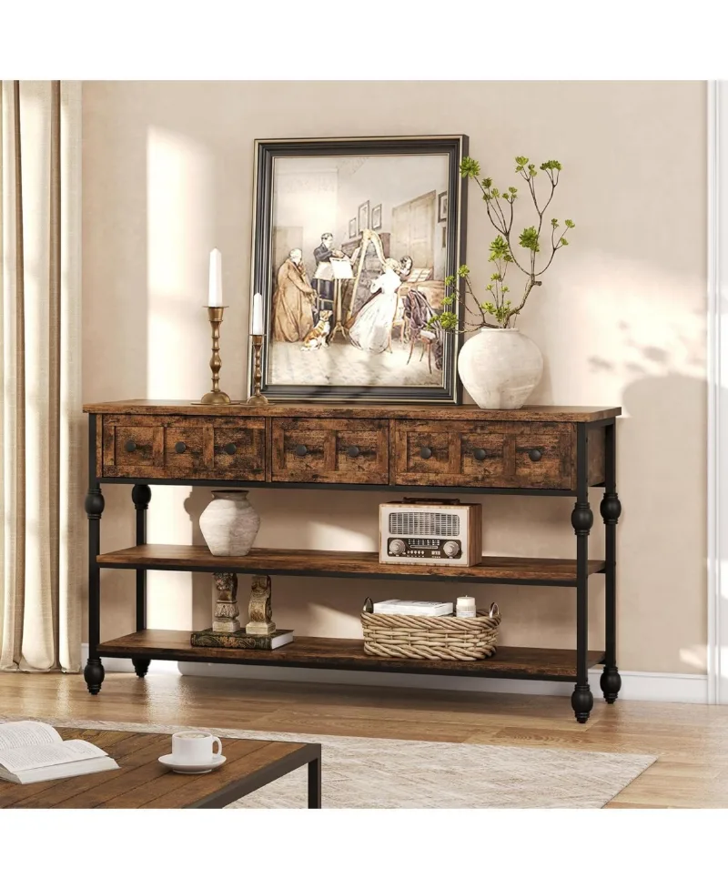 gaomon 52" Console Table, Entryway Table with 3 Storage Drawers, 3 Tier Industrial Metal Sofa Table, Behind CouchTable, Hallway Table for Entry -