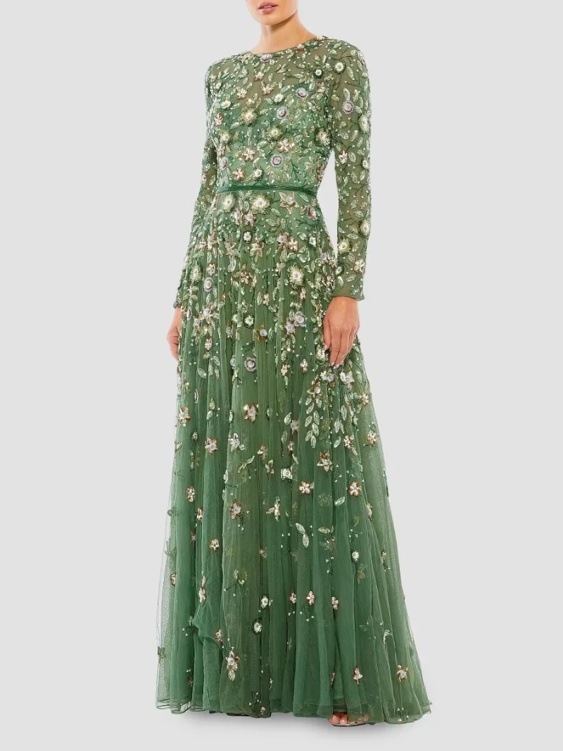 Mac Duggal Women's Floral A-Line Gown - Sage - Size 16