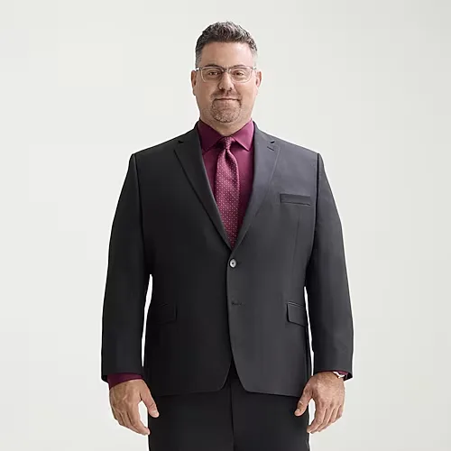 Shaquille O'Neal XLG Mens Big and Tall Stretch Fabric Classic Fit Suit Jacket, 54 Big Long, Black