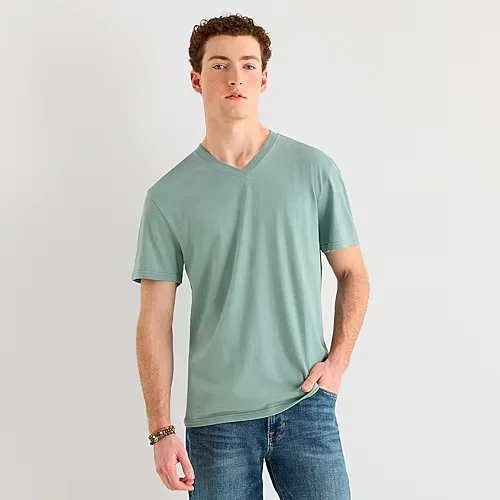 Arizona Mens V Neck Short Sleeve T-Shirt, Medium, Green