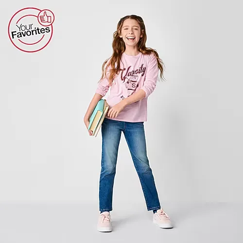 Thereabouts Little & Big Kid Girls Adjustable Waist Stretch Fabric Superflex Mid Rise Regular Fit Bootcut Jean, 7, Blue