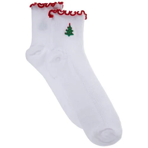 Christmas Tree Ruffled Short Crew Socks