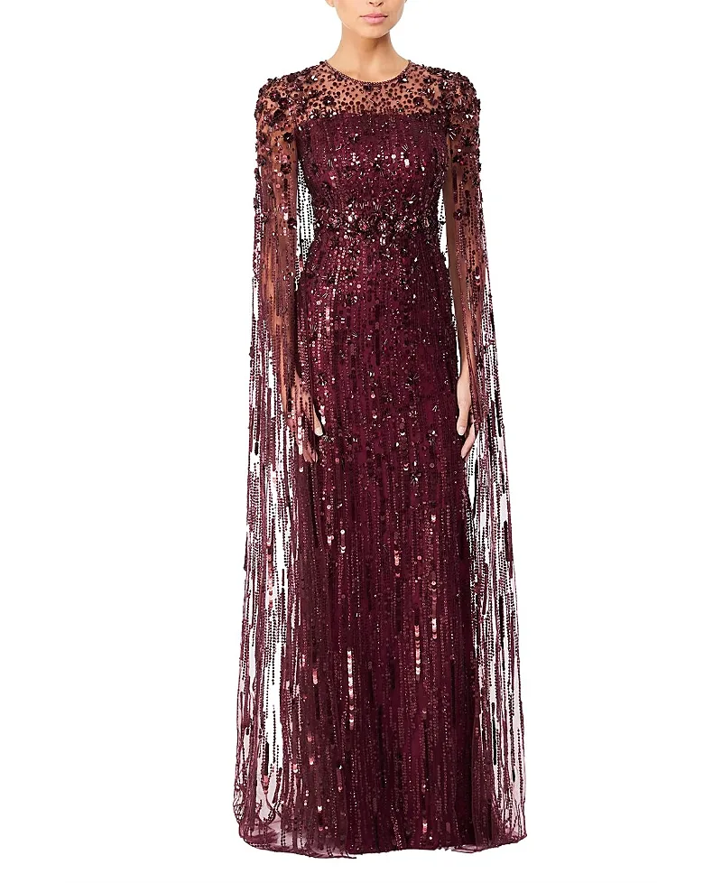 Jenny Packham Ruby Embellished Cape Maxi Dress