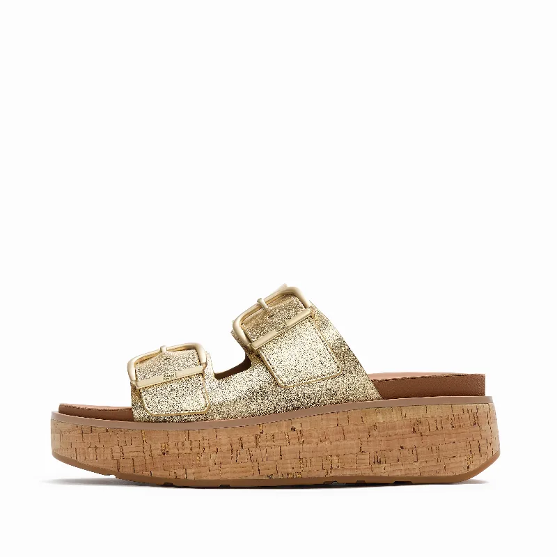 GEN-FF Max Buckle Metallic-Leather/Cork Two-Bar Slides