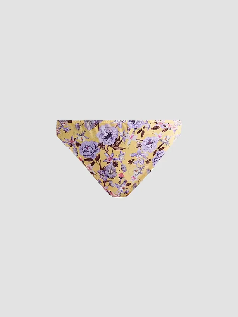 PatBO Women's Peony Print High-Waisted Bikini Bottom - Yellow - Size Small