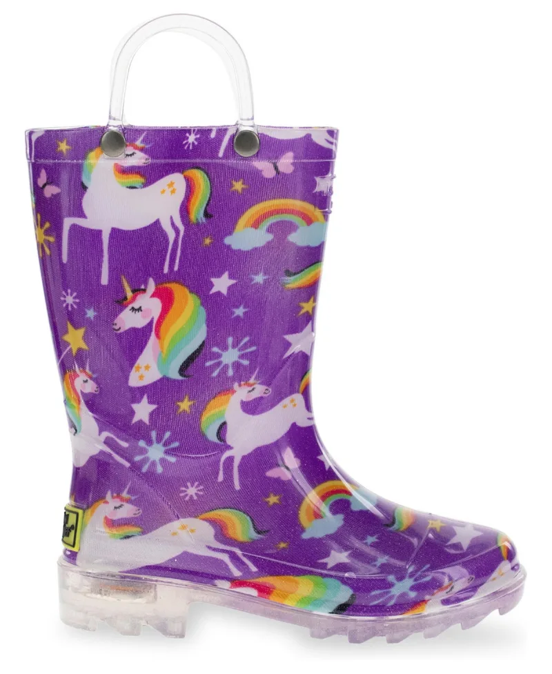 Toddler & Little Girl's Rainbow Unicorn Lighted Rain Boot - Purple