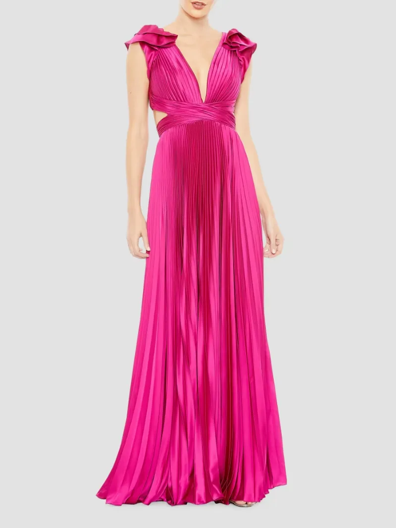 Mac Duggal Women's Ieena Pleated Lace-Up Satin Gown - Fuchsia - Size 8