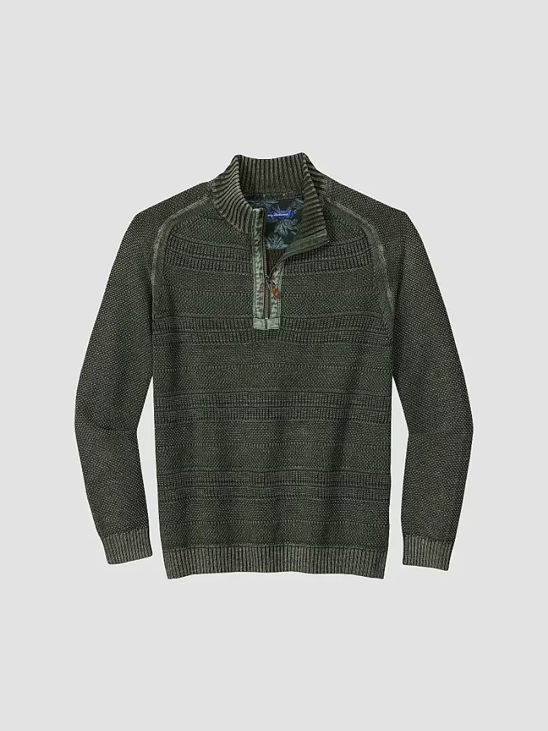 Tommy Bahama Men's Saltwater Textured Quarter-Zip Sweater - Winchester Green - Size Small