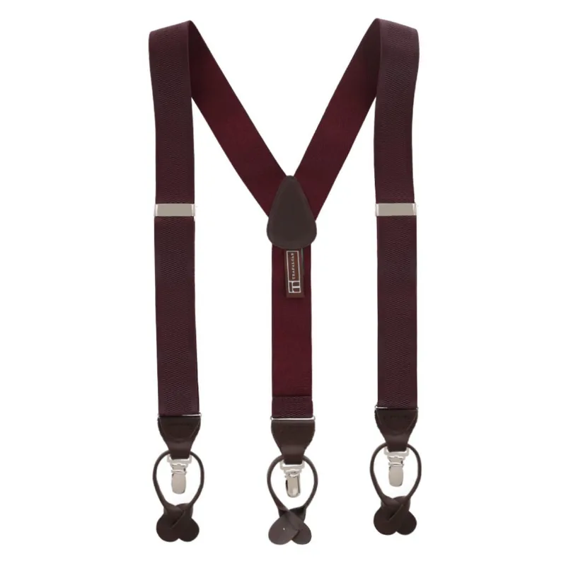 Trafalgar Men's Classic Solid Color 38mm Convertible Suspenders - Burgundy