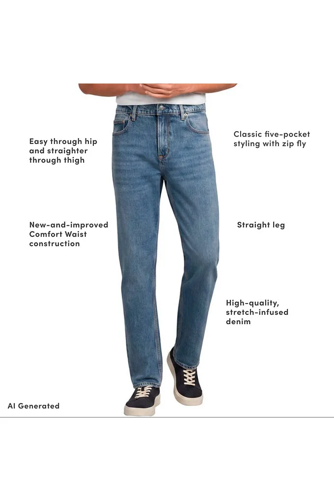 Men's Stretch Comfort Waist Classic Straight Fit Jean - Lands' End - Blue - 37 28