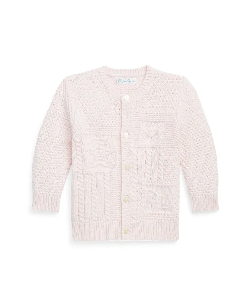 Polo Ralph Lauren Baby Boys or Girls Contrast-Knit Cotton Long Sleeves Cardigan - Delicate Pink