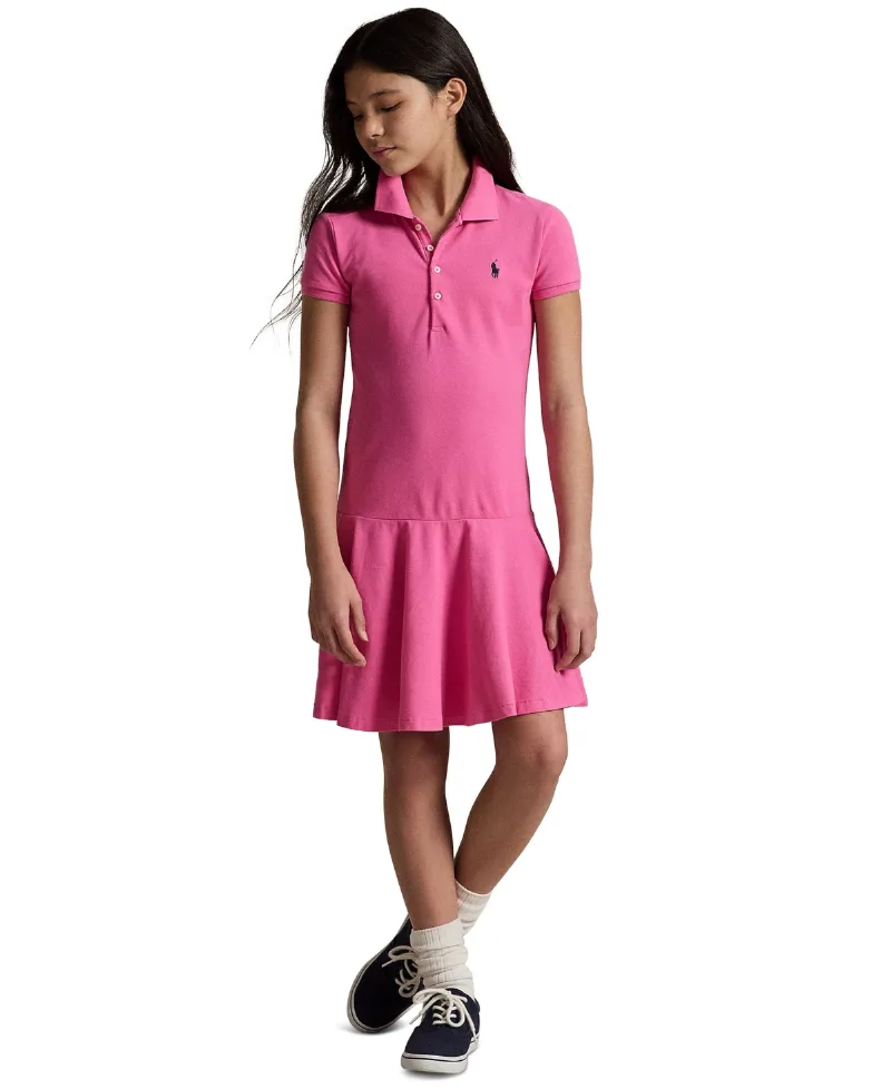 Big Girls Cotton Mesh Short Sleeve Polo Dress - Baja Pink