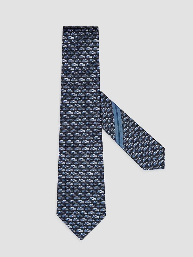 ZEGNA Men's Silk Tie - Navy Blue