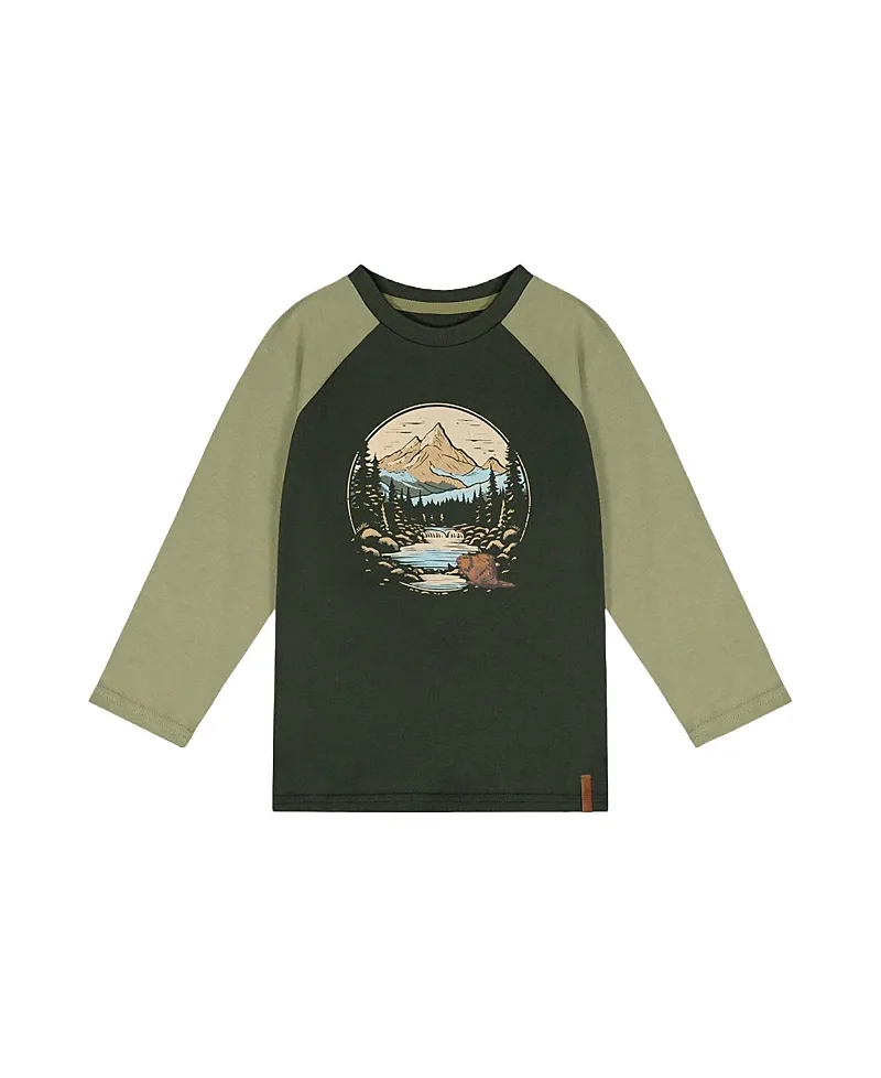 Deux par Deux Boys' Cotton Raglan Sleeves Nature T-Shirt - Little Kid