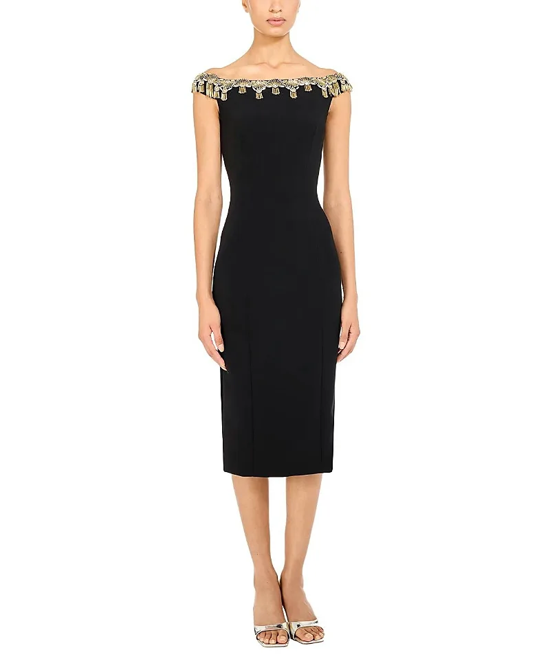 Jenny Packham Valorie Beaded Off-Shoulder Midi Dress