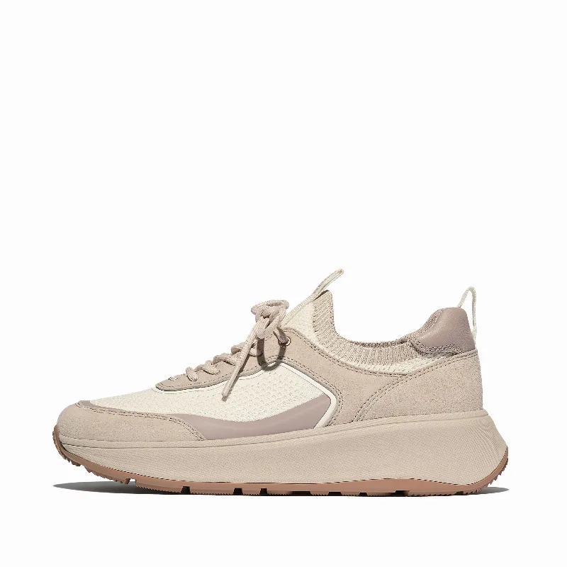 F-MODE Knit/Suede Flatform Pull-On Sneakers