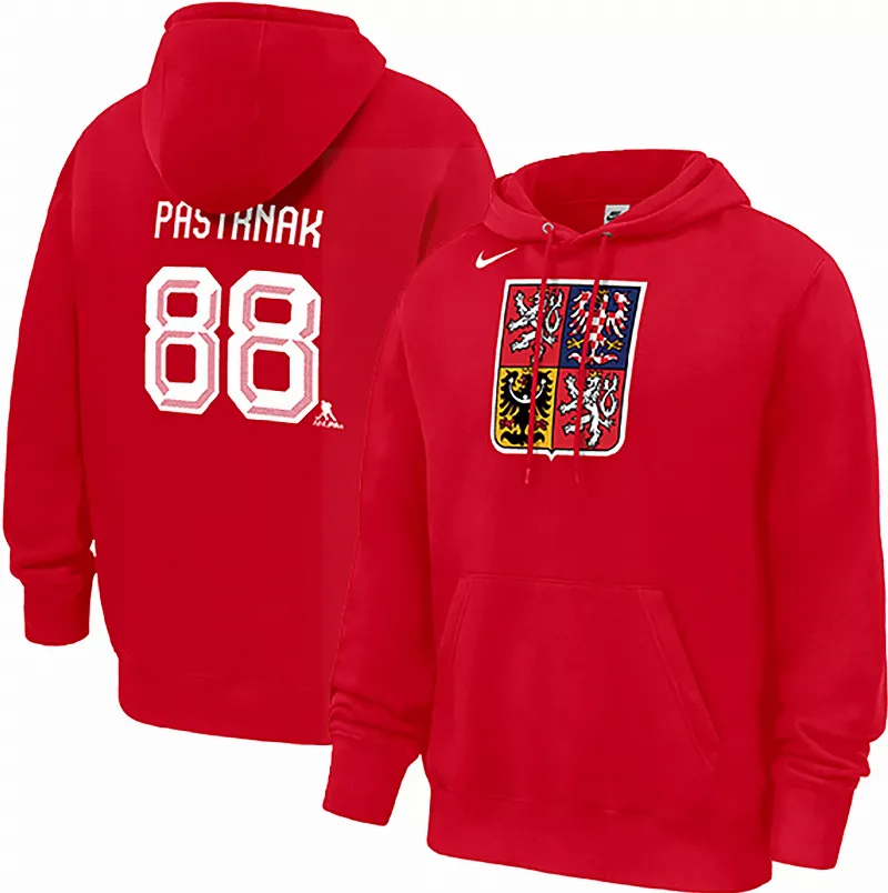 Nike Men's Olympics Czech Republic Hockey Red David Pastrnák #88 Pullover Hoodie, Large
