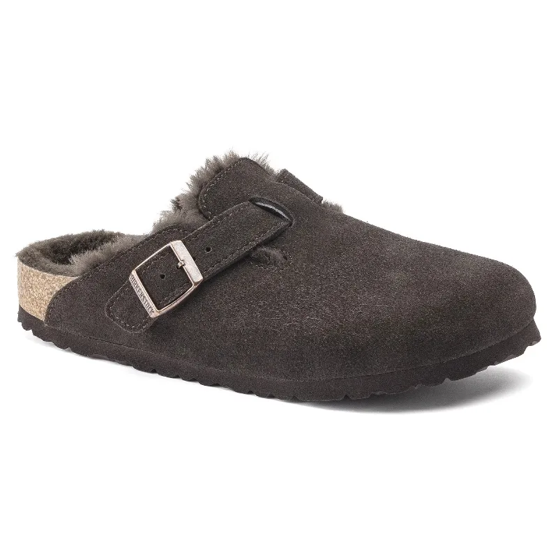 BIRKENSTOCK Boston Shearling Suede Leather Mocha Clogs