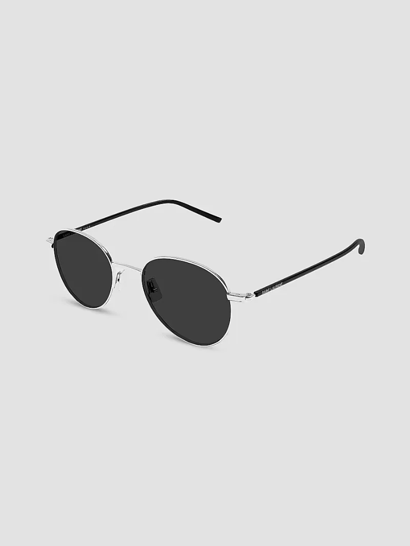 Saint Laurent Men's Panthos 50MM Round Metal Sunglasses - Silver Black
