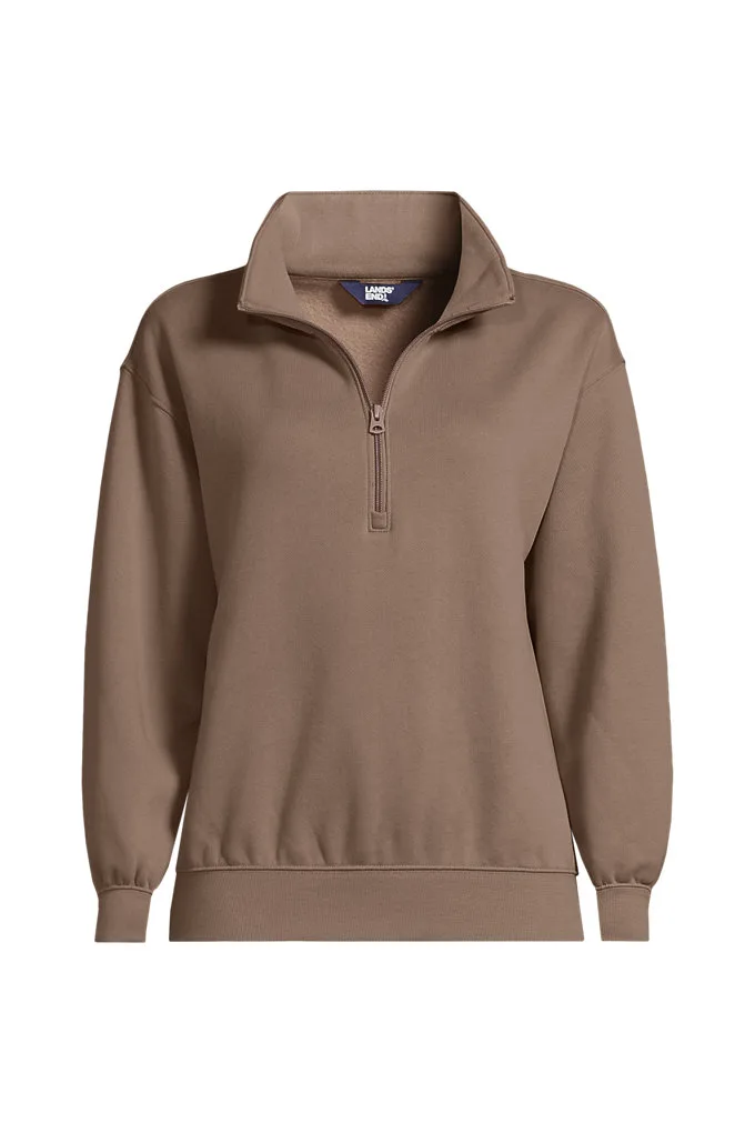 Women's Serious Sweats Relaxed Quarter Zip Pullover Sweatshirt - Lands' End - Brown - L