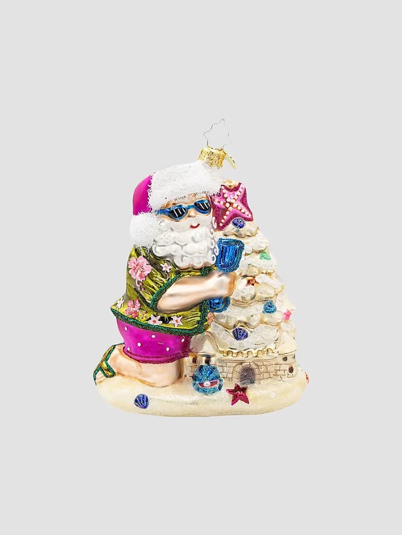 Christopher Radko Surf & Sun Sandy Claus Castle Glass Ornament
