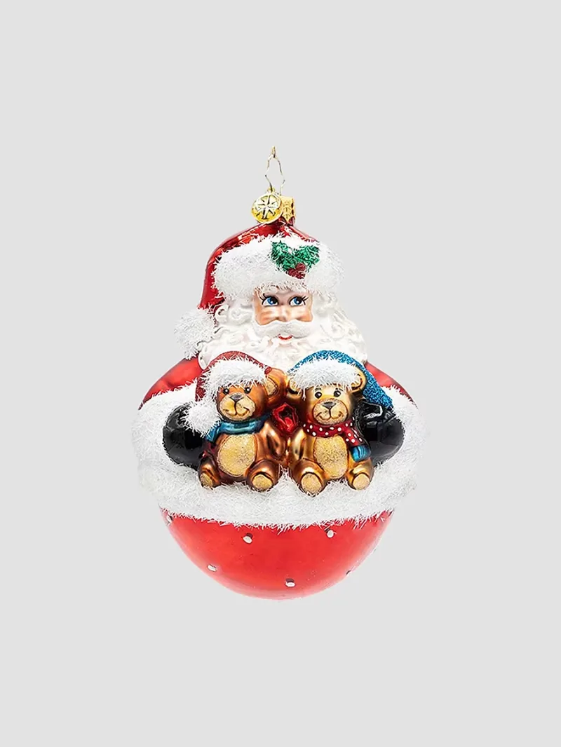 Christopher Radko Whimsical Santa Bearing Holiday Cheer Glass Ornament