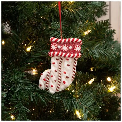 Glitter Peppermint Stocking Ornament