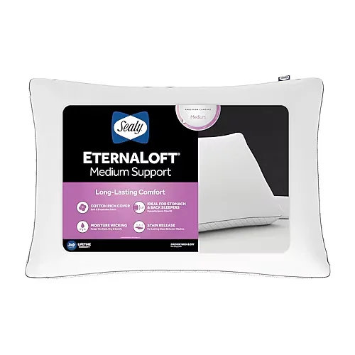 Sealy EternaLoft Medium Support Pillow, One Size, White