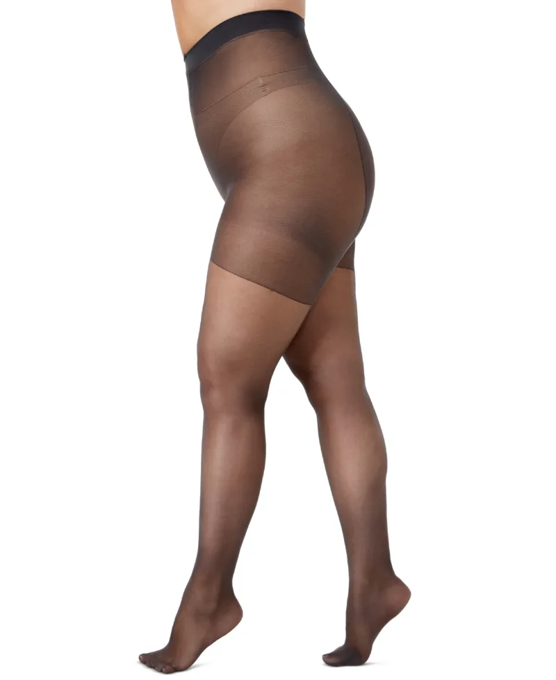 Berkshire Women's Sheer Queen Plus Size Silky Extra Wear Control Top with Reinforced Toe Pantyhose 4489 - Off Black