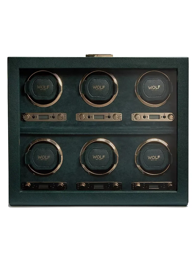 Wolf British Racing Green 6-Piece Watch Winder - Green