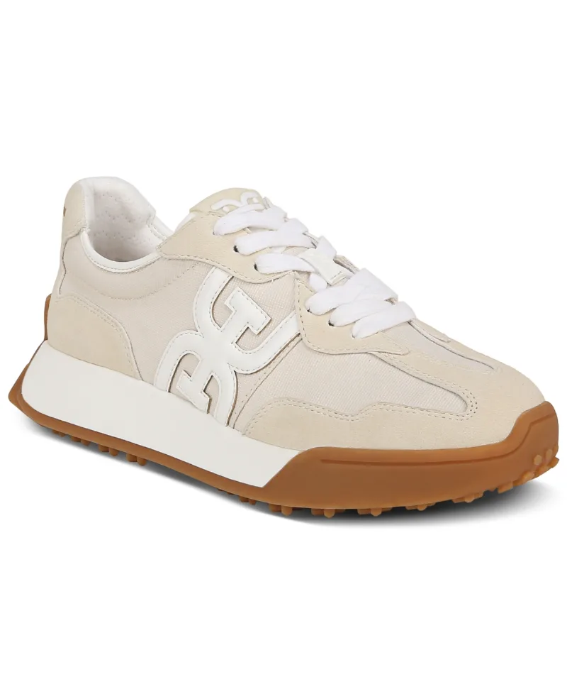 Sam Edelman Women's Langley Emblem Lace-Up Trainer Sneakers - Off White Suede