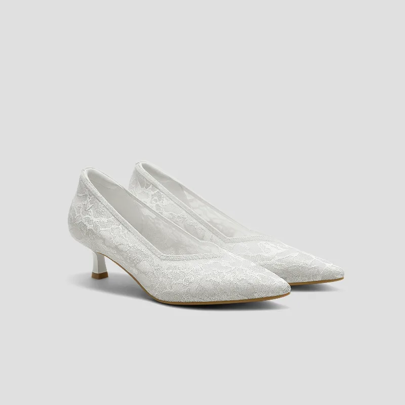 VIVAIA Pointed-Toe Kitten Heels (Scarlett)|WHITE LACE EMBROIDERY|US 6.5