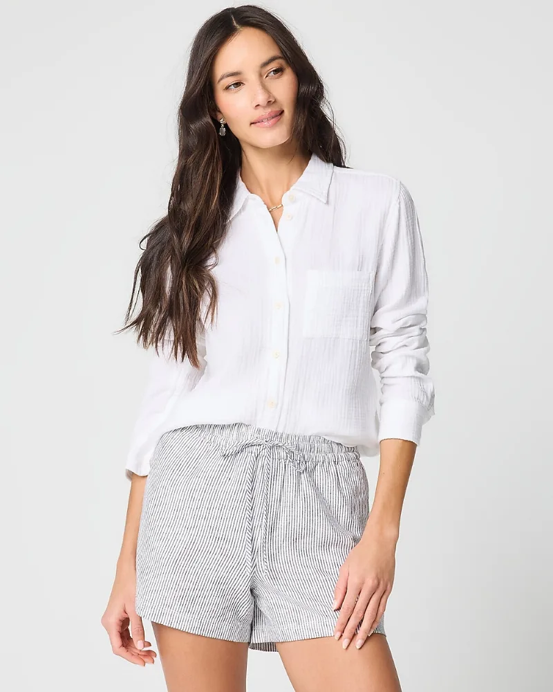 Linen-blend drawstring short
