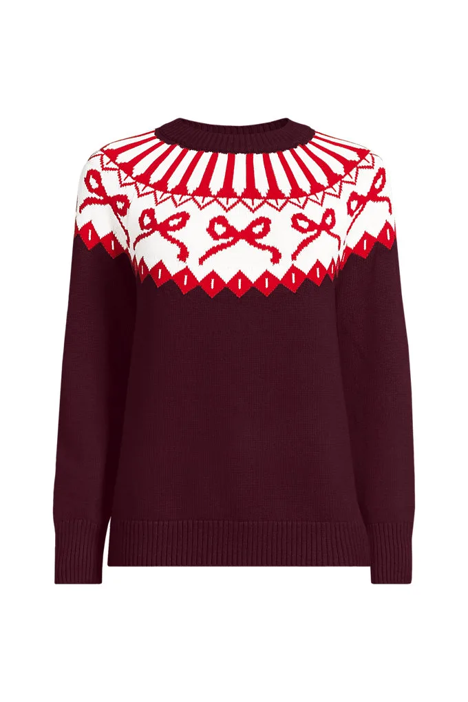 Women's Drifter Jacquard Raglan Crew Neck Sweater - Lands' End - Red - S