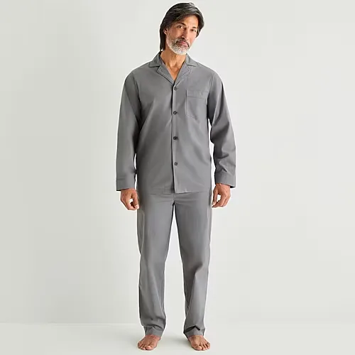 Stafford Mens Long Sleeve 2-pc. Pajama Set, Medium, Gray