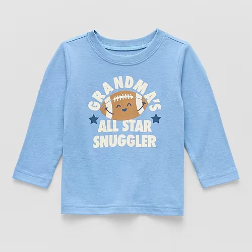 Okie Dokie Baby Boys Round Neck Long Sleeve Regular Fit Graphic T-Shirt, 18 Months, Blue
