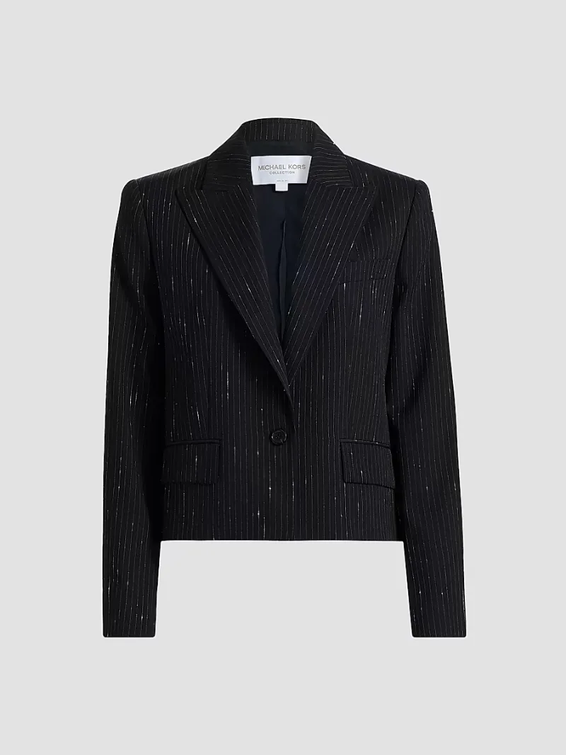 Michael Kors Collection Women's Spencer Pinstriped Virgin Wool-Blend Blazer - Black White - Size 6