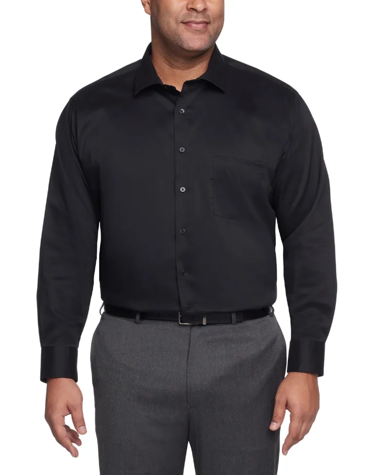 Van Heusen Big Men's Ultra Wrinkle Free Solid Dress Shirt - Black - Tall