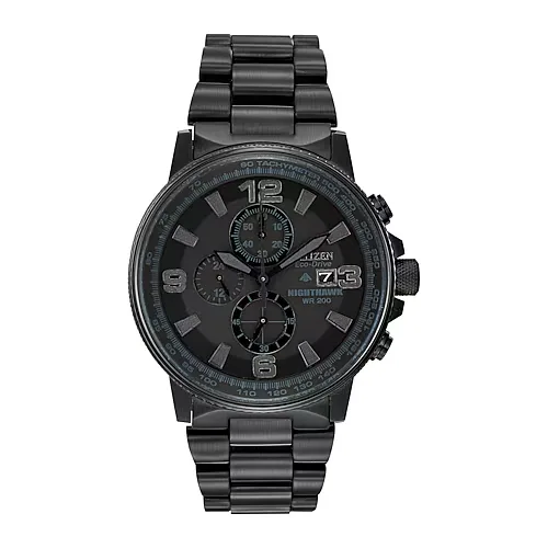 Citizen Nighthawk Mens Chronograph Black Stainless Steel Bracelet Watch Ca0295-58e, One Size
