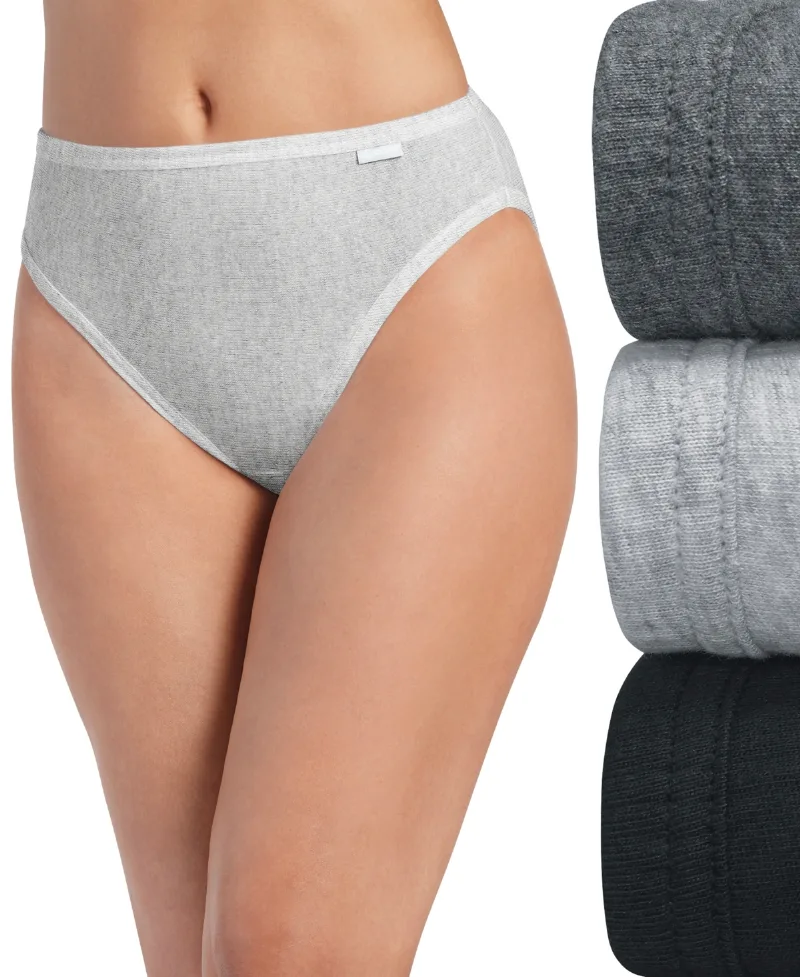 Jockey Elance French Cut 3 Pack Underwear 1485 1487, Extended Sizes - Grey Heather/Charcoal Grey Heather/Black