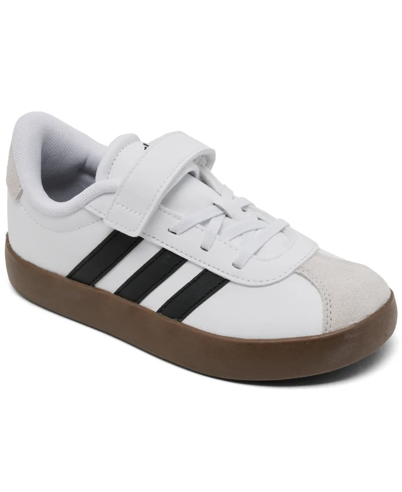 adidas Little Kids Vl Court 3.0 Fastening Strap Casual Sneakers from Finish Line - White, Black