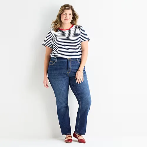 St. John's Bay Womens Mid Rise Secretly Slender Stretch Fabric Straight Leg Jean, 28w, Blue