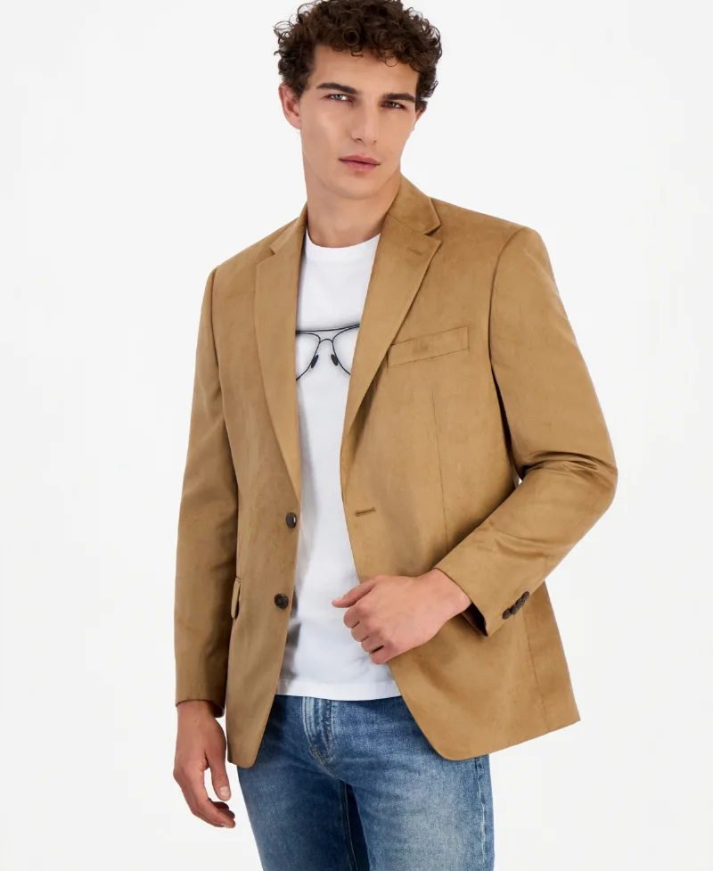 Michael Kors Men's Classic-Fit Faux Suede Sport Coat - Camel