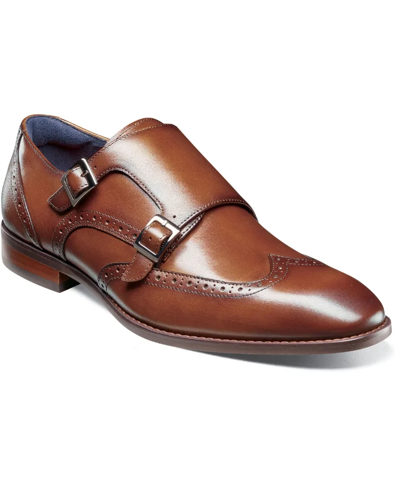 Stacy Adams Men's Karson Wingtip Double-Monk Strap Dress Shoe - Cognac