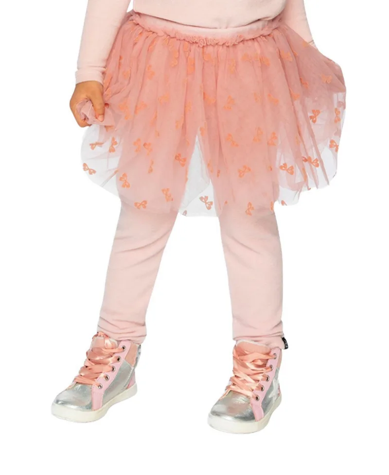 Deux par Deux Toddler Girl(2T-5T) Leggings with Integrated Tulle Skirt - Pale dusty pink