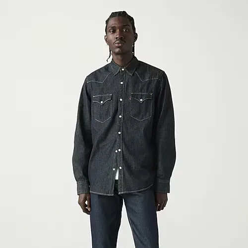 Levi's Mens Long Sleeve Western Shirt, Small, Blue