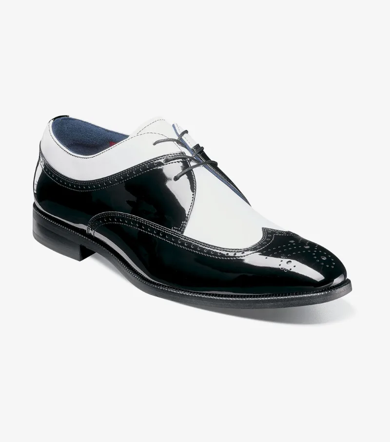 Stacy Adams Shoes Dayton II Wingtip Oxford Black w/White Size 11.5