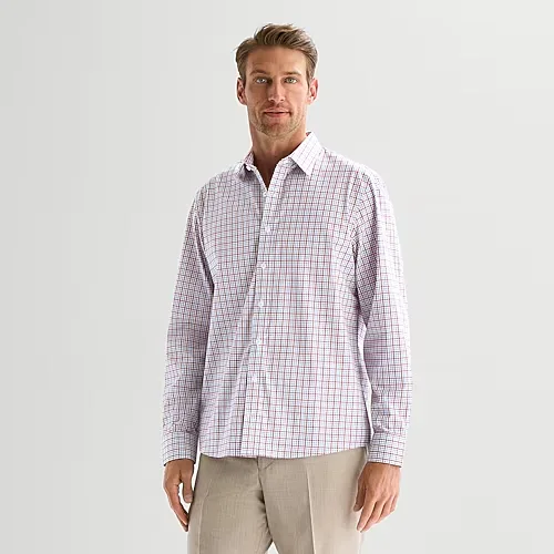 Stafford Floral Mens Long Sleeve Regular Fit Button-Down Shirt, Small, Red